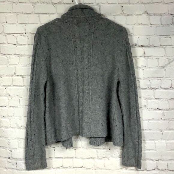 Converse One Star Gray Wool Cable Knit Open Front Cardigan Sweater Thick Winter - Picture 5 of 6